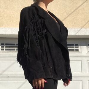 Black Leather Fringe Jacket 1980’s Vintage 2X
